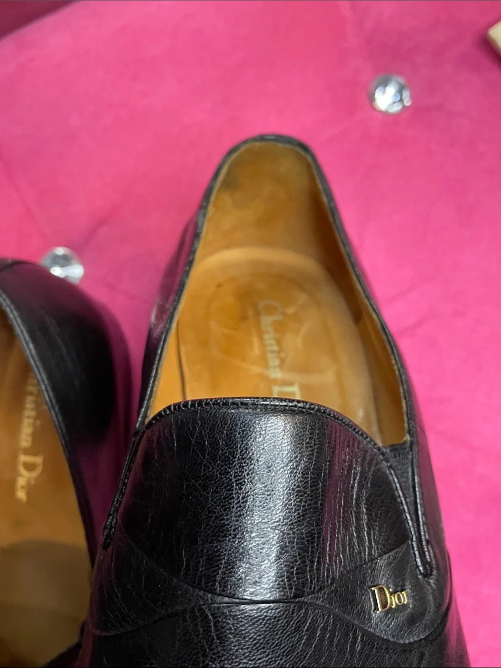 Dior Black Leather Slip-On Loafers with Subtle Logo Men’s Size 7 Women’s Size 9